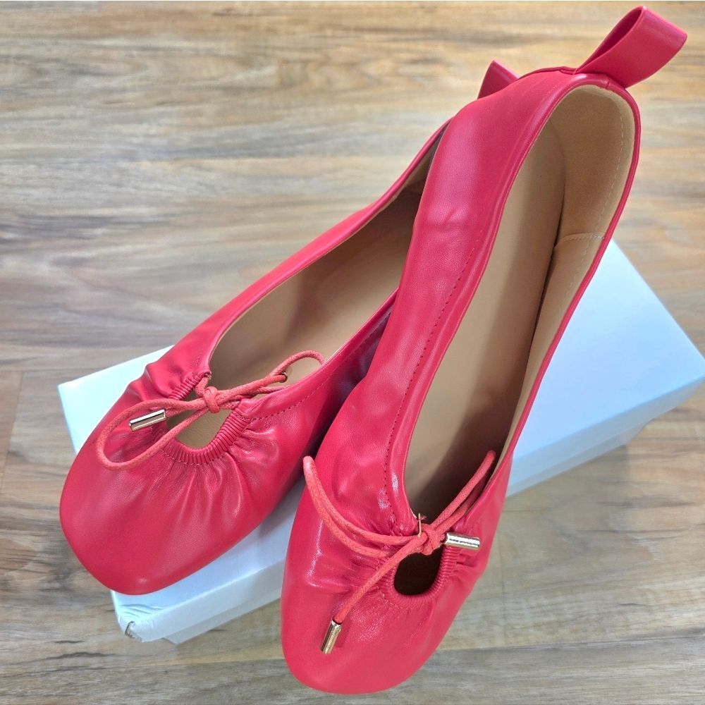 🩵NIB Red Square Toe Slip-on Ballet Flats Size 8 - Picture 4 of 9